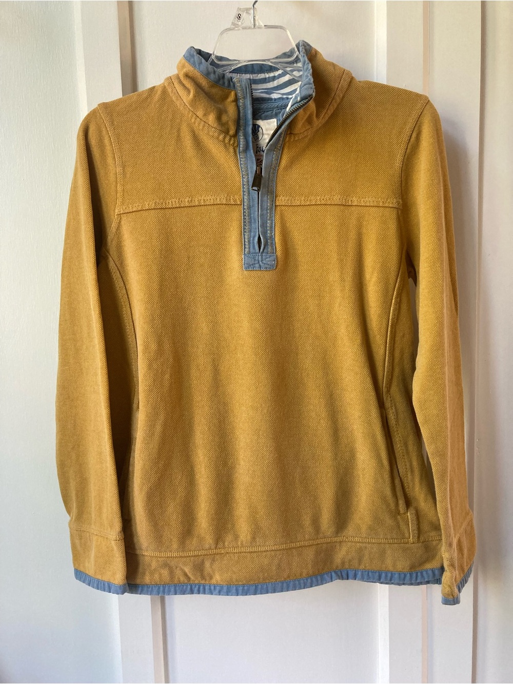 Fat Face | Unisex Airlie Mustard Half-Zip Sweater with Blue Trim